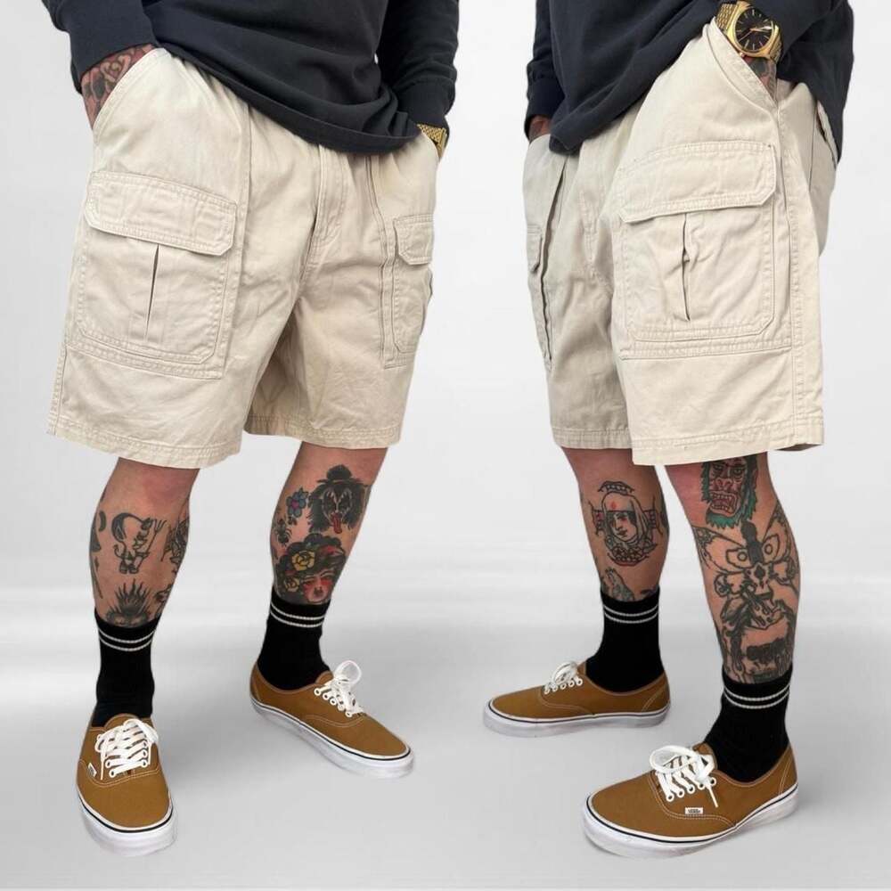 Croft & Barrow Cargo Shorts Mens 38 Beige Cotton Utility Baggy Y2K